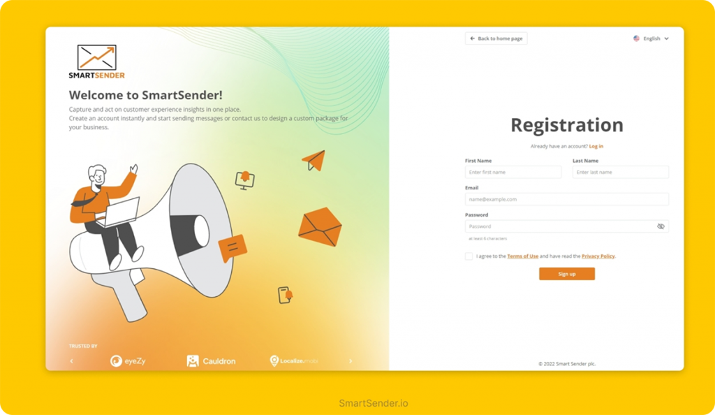 Email marketing platform registration
